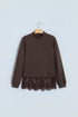 Lace Spliced Hem High Neck Pullover Sweatshirt