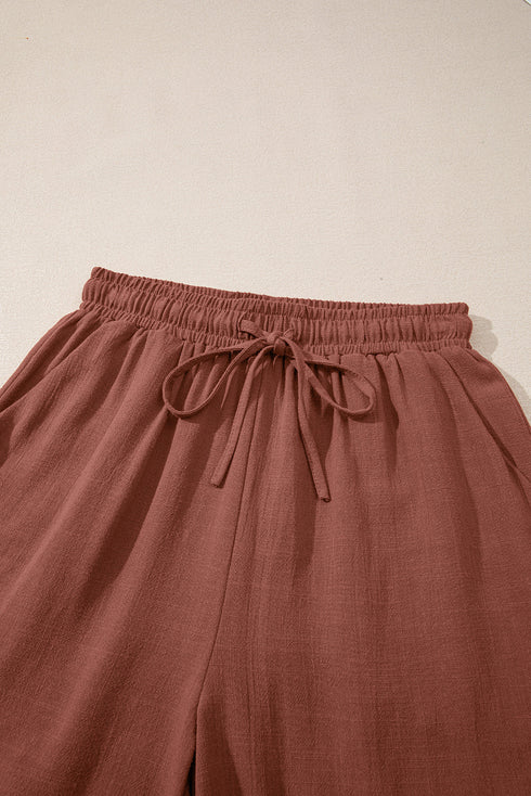 Lace Splicing Drawstring Elastic Waist Loose Linen Casual Shorts