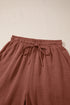 Lace Splicing Drawstring Elastic Waist Loose Linen Casual Shorts