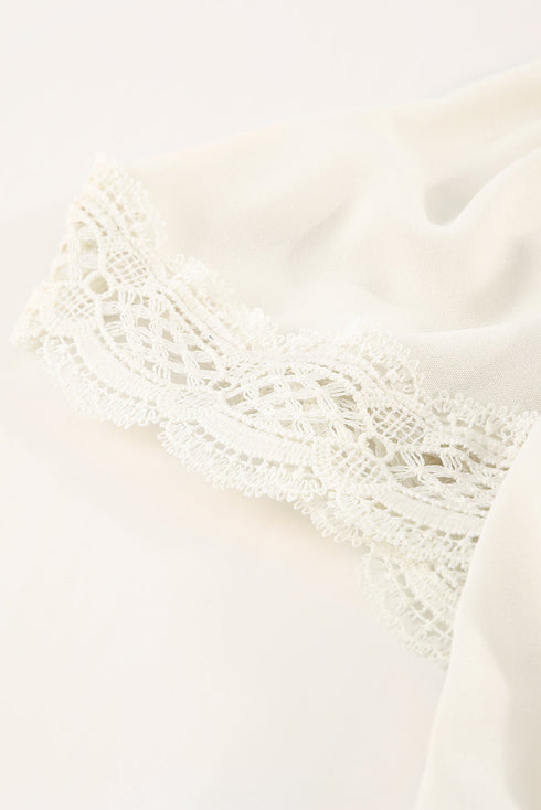 Lace Splicing V Neck Short Sleeve Blouse
