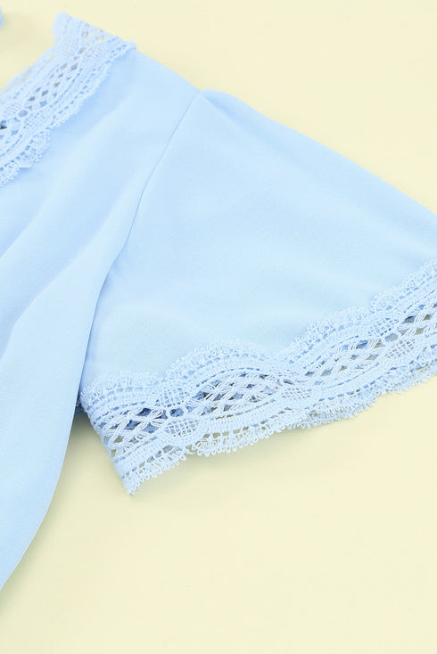 Lace Splicing V Neck Short Sleeve Blouse