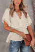 Lace Splicing V Neck Short Sleeve Blouse
