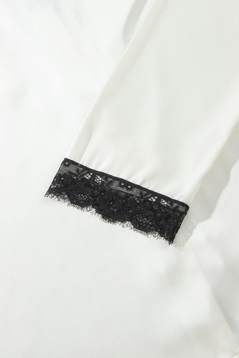 Lace Trim Button Front Long Sleeve Pajama Set