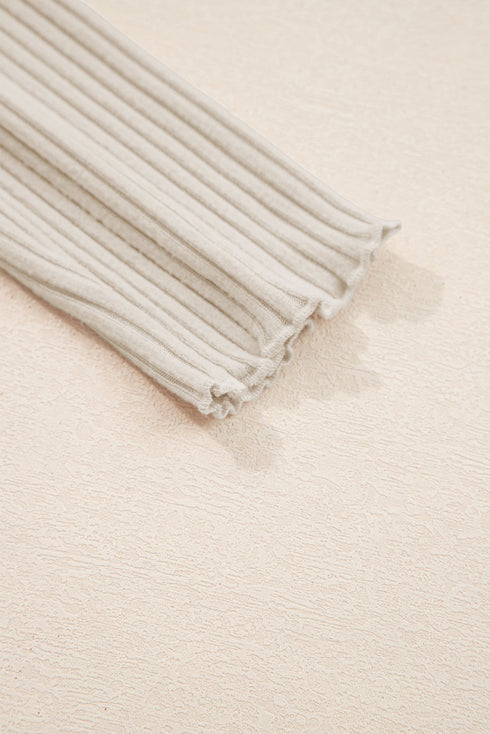 Lace Trim Button Front Ribbed Lettuce Edge Top