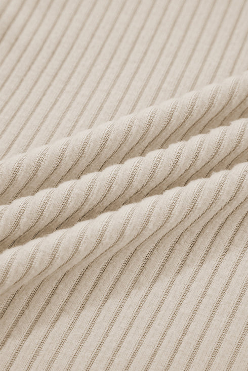 Lace Trim Button Front Ribbed Lettuce Edge Top