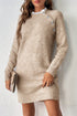Lace Trim Button Shoulder Brushed Knit Sweater Dress