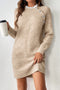 Lace Trim Button Shoulder Brushed Knit Sweater Dress