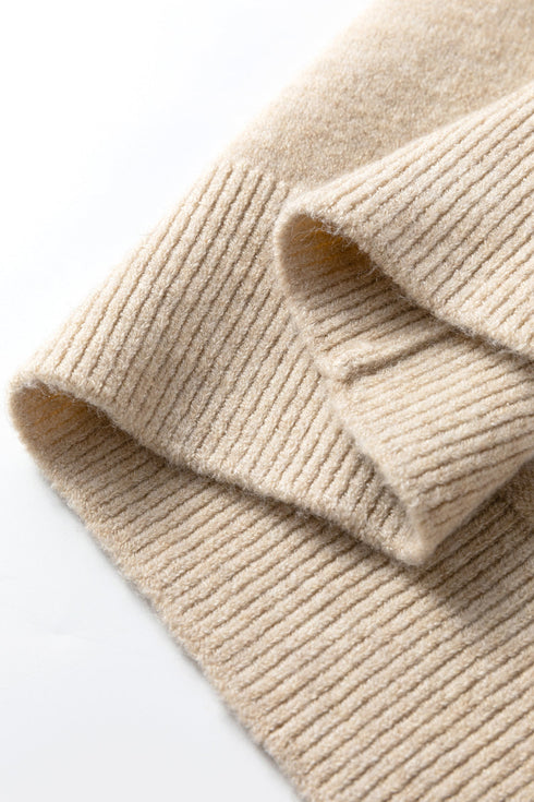 Lace Trim Button Shoulder Brushed Knit Sweater Dress