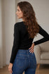 Lace Trim Elegant Neckline Slim Long Sleeve Feminine Top