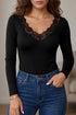Lace Trim Elegant Neckline Slim Long Sleeve Feminine Top