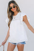 Lace Trim Eyelet Flutter Sleeve Cotton Blouse