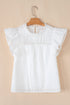 Lace Trim Eyelet Flutter Sleeve Cotton Blouse
