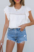 Lace Trim Eyelet Flutter Sleeve Cotton Blouse