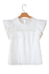 Lace Trim Eyelet Flutter Sleeve Cotton Blouse
