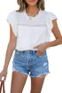 Lace Trim Eyelet Flutter Sleeve Cotton Blouse