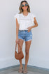 Lace Trim Eyelet Flutter Sleeve Cotton Blouse