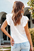 Lace Trim Eyelet Flutter Sleeve Cotton Blouse