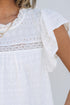 Lace Trim Eyelet Flutter Sleeve Cotton Blouse