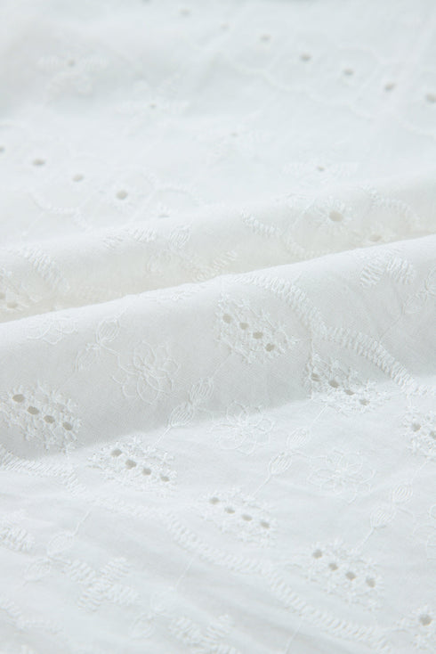 Lace Trim Eyelet Flutter Sleeve Cotton Blouse