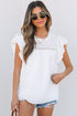 Lace Trim Eyelet Flutter Sleeve Cotton Blouse