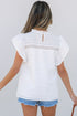 Lace Trim Eyelet Flutter Sleeve Cotton Blouse
