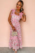 Lace Trim Floral Print Tiered Maxi Dress