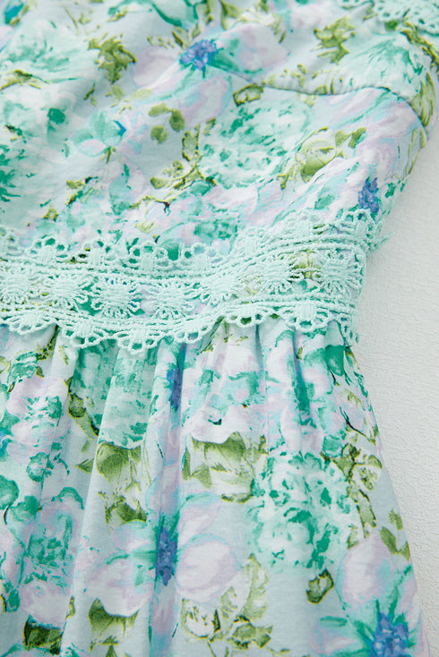 Lace Trim Floral Print Tiered Maxi Dress