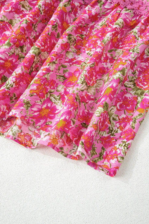 Lace Trim Floral Print Tiered Maxi Dress