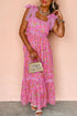 Lace Trim Floral Print Tiered Maxi Dress