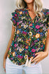 Lace Trim Flutter Sleeve Tropical Floral Blouse