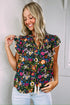 Lace Trim Flutter Sleeve Tropical Floral Blouse