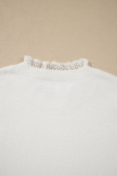 Lace Trim Neck Cuff Patchwork Long Sleeve Pullover Sweater