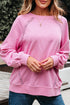 Lace Trim Raglan Sleeve Crew Neck Pullover Sweatshirt