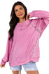 Lace Trim Raglan Sleeve Crew Neck Pullover Sweatshirt