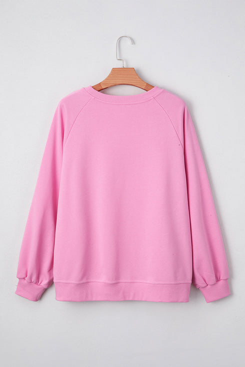 Lace Trim Raglan Sleeve Crew Neck Pullover Sweatshirt