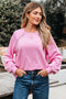 Lace Trim Raglan Sleeve Crew Neck Pullover Sweatshirt