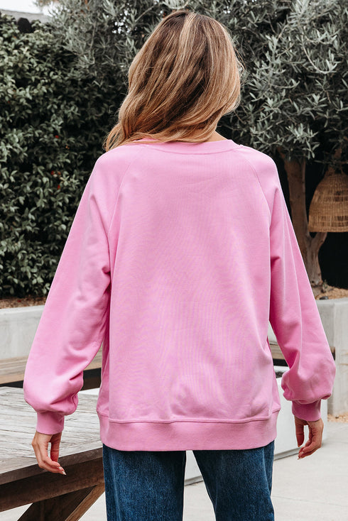 Lace Trim Raglan Sleeve Crew Neck Pullover Sweatshirt