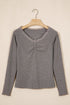 Lace Trim Ribbed V Neck Button Detail Long Sleeve Top