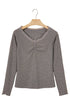 Lace Trim Ribbed V Neck Button Detail Long Sleeve Top