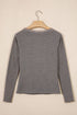 Lace Trim Ribbed V Neck Button Detail Long Sleeve Top