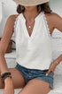 Lace Trim Split Neck Crinkled Woven Tank Top