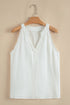 Lace Trim Split Neck Crinkled Woven Tank Top