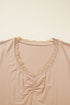 Lace Trim Sweetheart Neck Ruched Front Long Sleeve Top