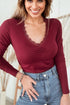 Lace Trim Sweetheart Neck Ruched Front Long Sleeve Top