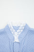 Lace Trim Swiss Dot Patchwork Collared Button Down Blouse
