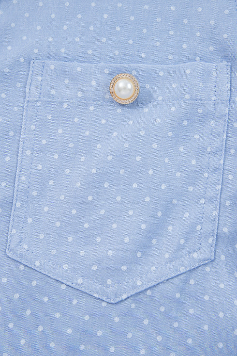 Lace Trim Swiss Dot Patchwork Collared Button Down Blouse