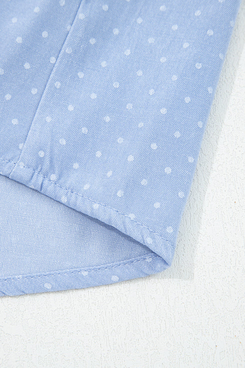 Lace Trim Swiss Dot Patchwork Collared Button Down Blouse