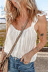 Lace Trim Textured Button Front Sleeveless Woven Top