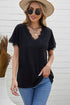 Lace Trim V Neck Short Sleeve Knit Top