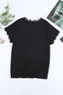 Lace Trim V Neck Short Sleeve Knit Top